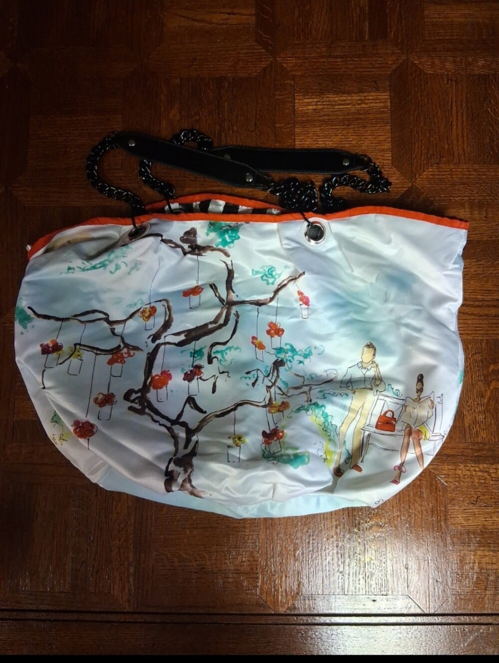 Boho Illustrated Floral Tree Print Tote Bag in Light Blue